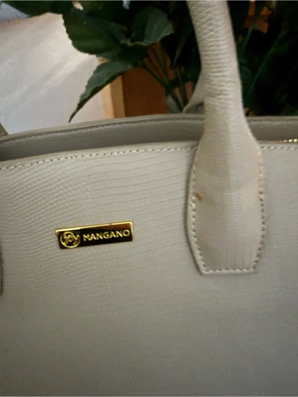 Joy Mangano Beige Textured Satchel with Gold Hardware